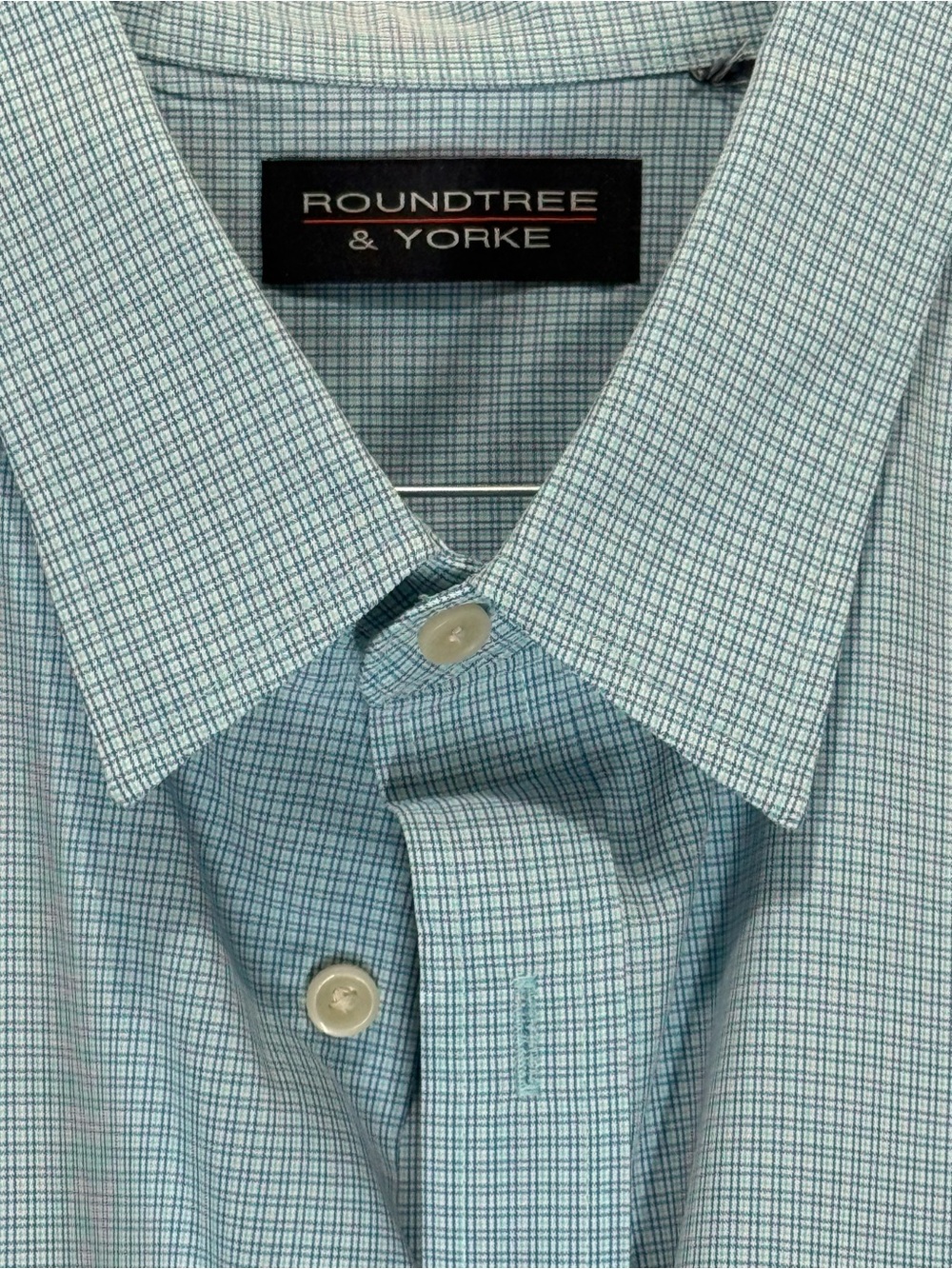 Roundtree & Yorke Light Teal and White Micro-Check Dress Shirt